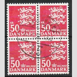 FRIM�RKER DANMARK | 1985 - AFA 824 - Rigsv�ben - 50,00 Kr. r�d i 4-blok - Stemplet 