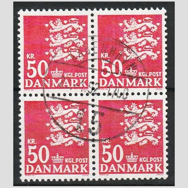 FRIM�RKER DANMARK | 1985 - AFA 824 - Rigsv�ben - 50,00 Kr. r�d i 4-blok - Stemplet 