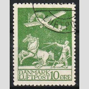 FRIM�RKER DANMARK | 1925 - AFA 144 - Gl. Luftpost 10 �re gr�n - Stemplet