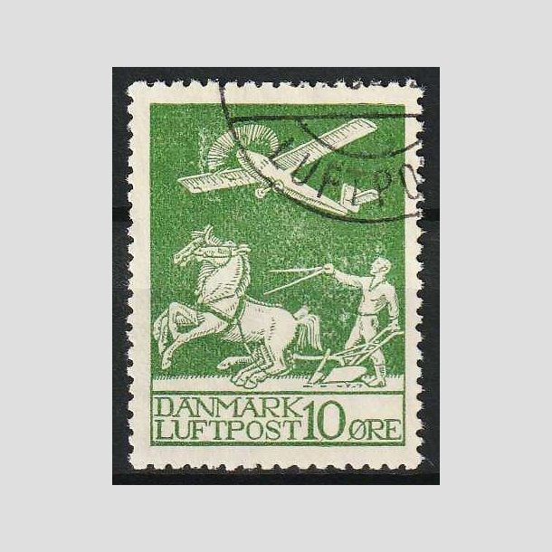 FRIM�RKER DANMARK | 1925 - AFA 144 - Gl. Luftpost 10 �re gr�n - Stemplet
