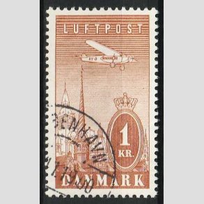 FRIM�RKER DANMARK | 1934 - AFA 220 - Ny Luftpost 1 Kr. brun - P�nt stemplet