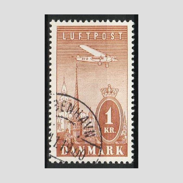 FRIM�RKER DANMARK | 1934 - AFA 220 - Ny Luftpost 1 Kr. brun - P�nt stemplet