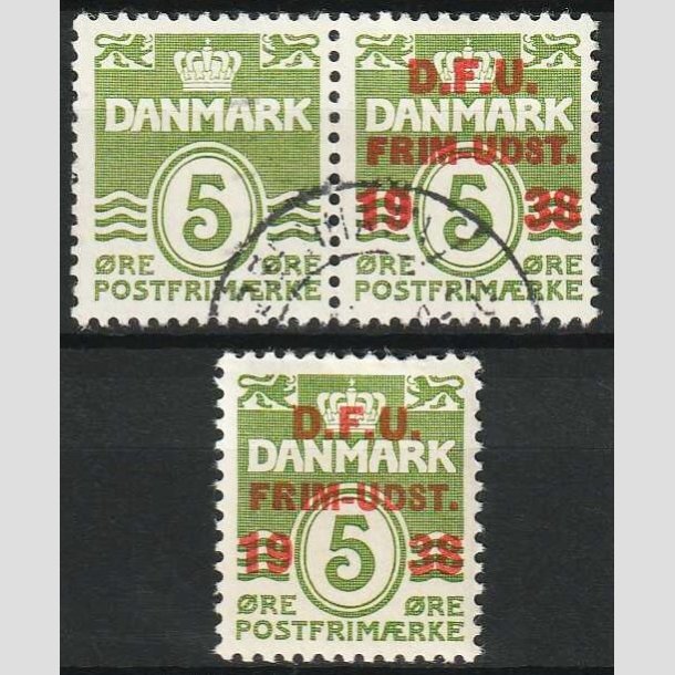 FRIM�RKER DANMARK | 1938 - AFA 245 - D.F.U - 5 �re gr�n - Stemplet + Postfrisk