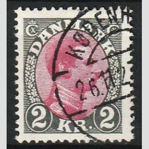 FRIM�RKER DANMARK | 1925-26 - AFA 151 - Chr. X 2 Kr. gr�/r�dlilla - P�nt Stemplet