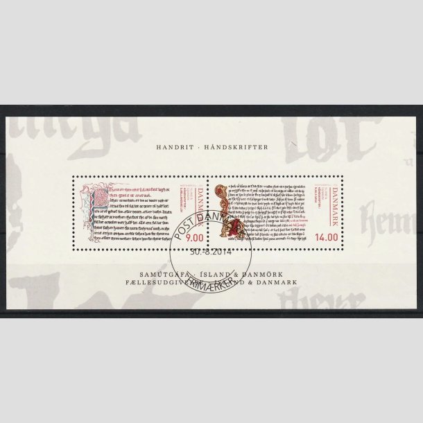FRIM�RKER DANMARK | 2014 - AFA 1793A - H�ndskrifter - Miniark 23,00 Kr. flerfarvet - Pragt Stemplet