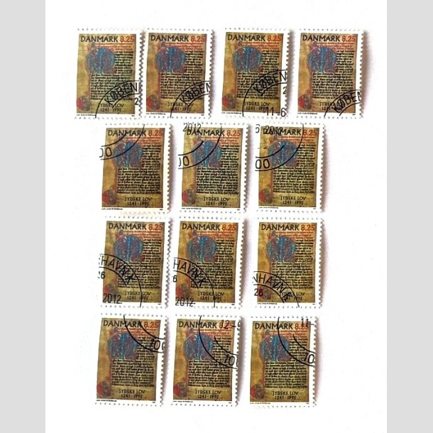 FRIM�RKER DANMARK | 1991 - AFA 0991 - Jydske Lov 750 �r. - 8,25 Kr. flerfarvet x 13 stk. - Flot Stemplet