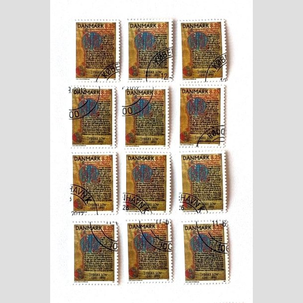 FRIM�RKER DANMARK | 1991 - AFA 0991 - Jydske Lov 750 �r. - 8,25 Kr. flerfarvet x 12 stk. - Flot Stemplet