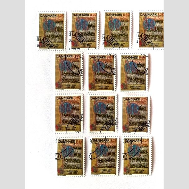 FRIM�RKER DANMARK | 1991 - AFA 0991 - Jydske Lov 750 �r. - 8,25 Kr. flerfarvet x 13 stk. - Flot Stemplet