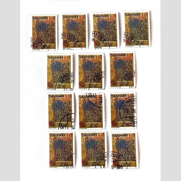 FRIM�RKER DANMARK | 1991 - AFA 0991 - Jydske Lov 750 �r. - 8,25 Kr. flerfarvet x 13 stk. - Flot Stemplet