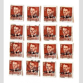 FRIM�RKER DANMARK | 1953 - AFA 344 - Hollandshj�lpen - NL +10/30 �re r�d x 16 stk. - P�nt Stemplet