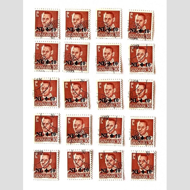 FRIM�RKER DANMARK | 1953 - AFA 344 - Hollandshj�lpen - NL +10/30 �re r�d x 20 stk. - P�nt Stemplet
