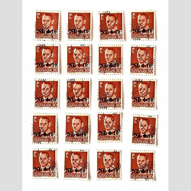 FRIM�RKER DANMARK | 1953 - AFA 344 - Hollandshj�lpen - NL +10/30 �re r�d x 20 stk. - P�nt Stemplet