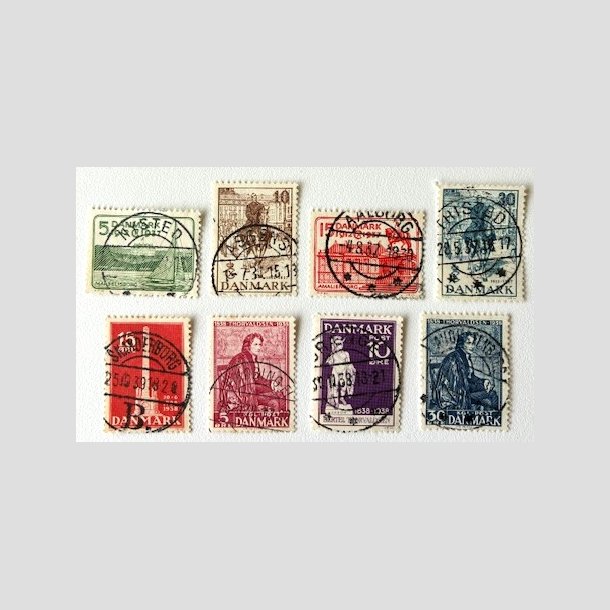 FRIM�RKER DANMARK | 1937-38 - AFA 239-251 - 8 stk. forskellige p�ne m�rker - Pragt Stemplet 