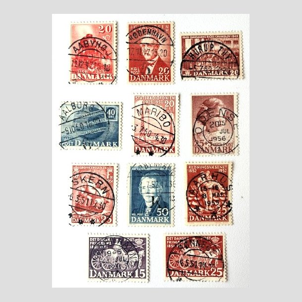 FRIM�RKER DANMARK | 1947-51 - AFA 303-332 - 11 stk. p�ne m�rker - Pragt Stemplet