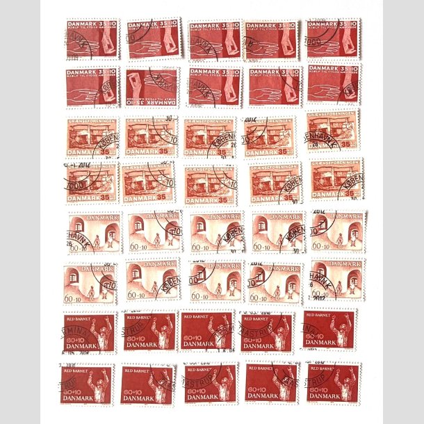 FRIM�RKER DANMARK | 1963-70 - AFA 418,422F,472,495 - 4 stk. v�rdier x 10 stk. - P�nt Stemplet