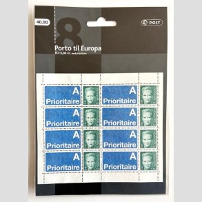 FRIM�RKER DANMARK | 2002 - AFA 1245v (SM�ARK NR. 5) - 5,00 kr. gr�n + A-vignet x 8 - Postfrisk