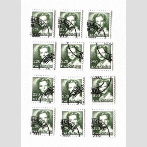 FRIM�RKER DANMARK | 1983 - AFA 773 - Dronning Margrethe - 2,20 Kr. gr�n x 12 stk. - Flot hj�rnestemplet