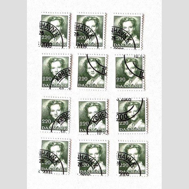 FRIM�RKER DANMARK | 1983 - AFA 773 - Dronning Margrethe - 2,20 Kr. gr�n x 12 stk. - Flot hj�rnestemplet
