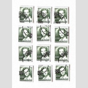 FRIM�RKER DANMARK | 1983 - AFA 773 - Dronning Margrethe - 2,20 Kr. gr�n x 12 stk. - Flot hj�rnestemplet