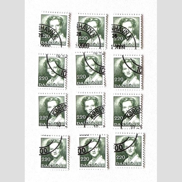 FRIM�RKER DANMARK | 1983 - AFA 773 - Dronning Margrethe - 2,20 Kr. gr�n x 12 stk. - Flot hj�rnestemplet