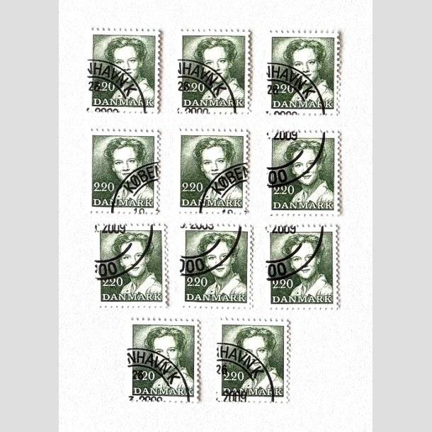 FRIM�RKER DANMARK | 1983 - AFA 773 - Dronning Margrethe - 2,20 Kr. gr�n x 11 stk. - Flot hj�rnestemplet