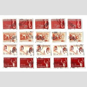 FRIM�RKER DANMARK | 1963-70 - AFA 418,422F,472,495 - 4 stk. v�rdier x 5 stk. - P�nt Stemplet