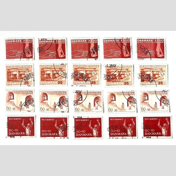 FRIM�RKER DANMARK | 1963-70 - AFA 418,422F,472,495 - 4 stk. v�rdier x 5 stk. - P�nt Stemplet