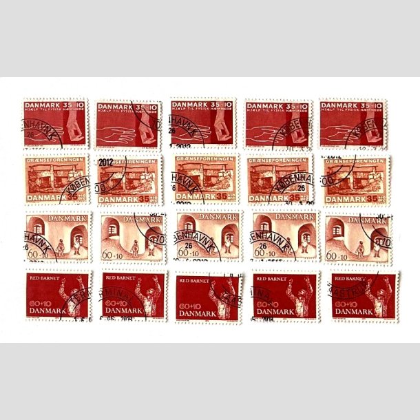 FRIM�RKER DANMARK | 1963-70 - AFA 418,422F,472,495 - 4 stk. v�rdier x 5 stk. - P�nt Stemplet