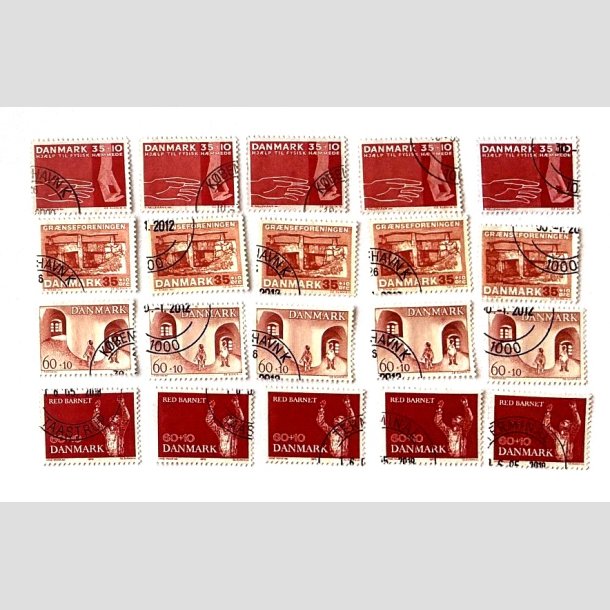 FRIM�RKER DANMARK | 1963-70 - AFA 418,422F,472,495 - 4 stk. v�rdier x 5 stk. - P�nt Stemplet