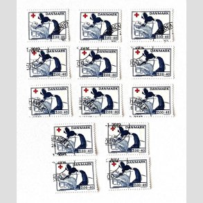 FRIM�RKER DANMARK | 1983 - AFA 764 - Dansk R�de Kors - 2,00 Kr. + 40 �re x 13 stk. - Flot Hj�rnestemplet