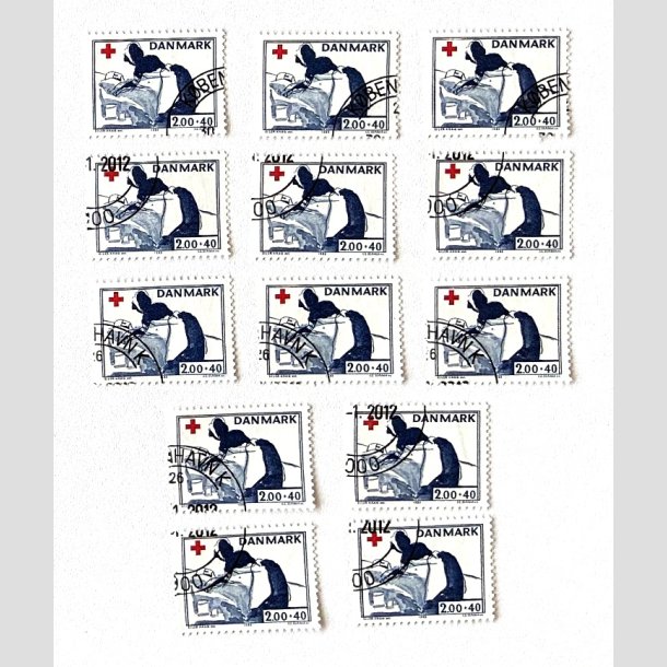FRIM�RKER DANMARK | 1983 - AFA 764 - Dansk R�de Kors - 2,00 Kr. + 40 �re x 13 stk. - Flot Hj�rnestemplet