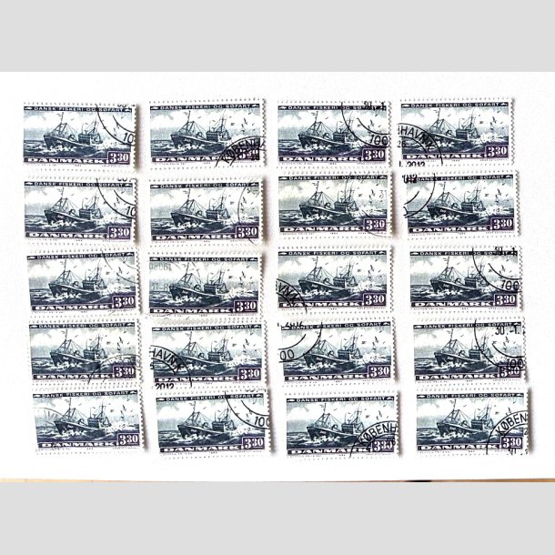 FRIM�RKER DANMARK | 1984 - AFA 811 - Fiskeri og s�fart - 20 x 3,30 Kr. sortbl�/violet - P�nt Stemplet 