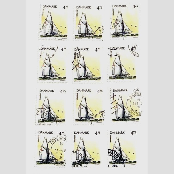 FRIM�RKER DANMARK | 1993 - AFA 1046 - Sejlskibe - 12 x 4,75 Kr. flerfarvet - Stemplet
