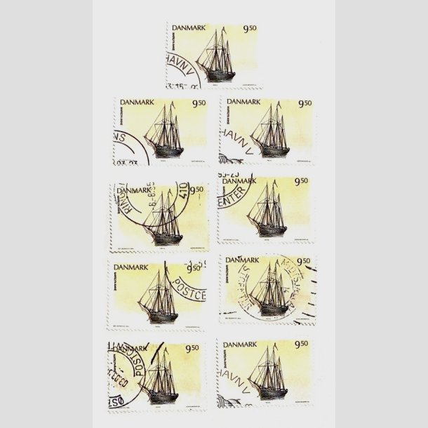FRIM�RKER DANMARK | 1993 - AFA 1048 - Sejlskibe - 9 x 9,50 Kr. flerfarvet - Stemplet