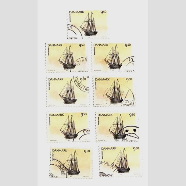 FRIM�RKER DANMARK | 1993 - AFA 1048 - Sejlskibe - 9 x 9,50 Kr. flerfarvet - Stemplet