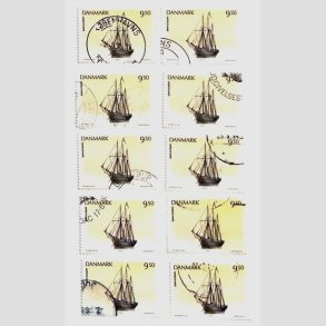 FRIM�RKER DANMARK | 1993 - AFA 1048 - Sejlskibe - 10 x 9,50 Kr. flerfarvet - Stemplet