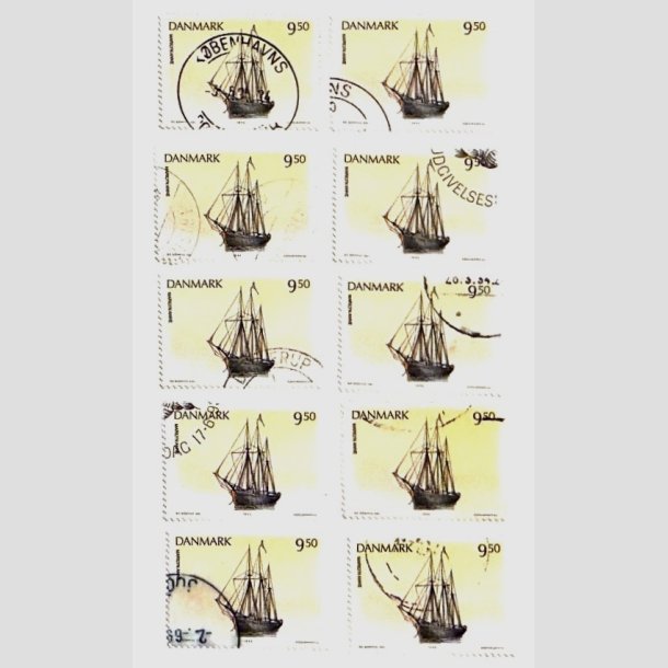 FRIM�RKER DANMARK | 1993 - AFA 1048 - Sejlskibe - 10 x 9,50 Kr. flerfarvet - Stemplet