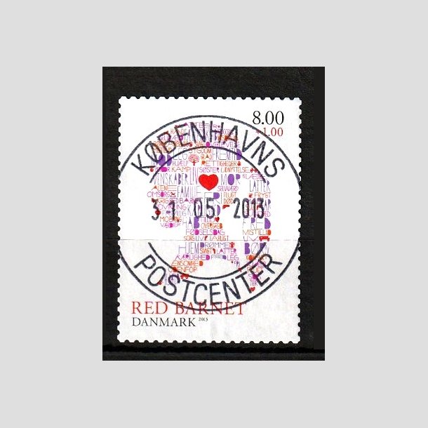 FRIM�RKER DANMARK | 2013 - AFA 1747a - Red Barnet - 8,00 + 1,00 Kr. flerfarvet - Pragt Stemplet