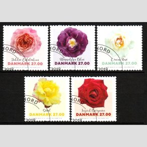 FRIM�RKER DANMARK | 2018 - AFA 1927-31 - Roser - 27,00 Kr. flerfarvet i komplet s�t - Flot Stemplet 