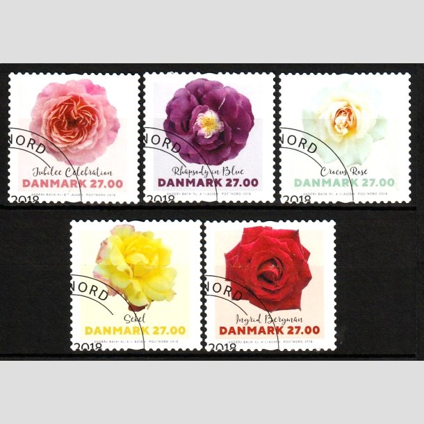 FRIM�RKER DANMARK | 2018 - AFA 1927-31 - Roser - 27,00 Kr. flerfarvet i komplet s�t - Flot Stemplet 