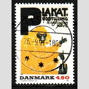 FRIM�RKER DANMARK | 1991 - AFA 1000 - Dansk Plakatkunst - 4,50 Kr. - Pragt Stemplet 