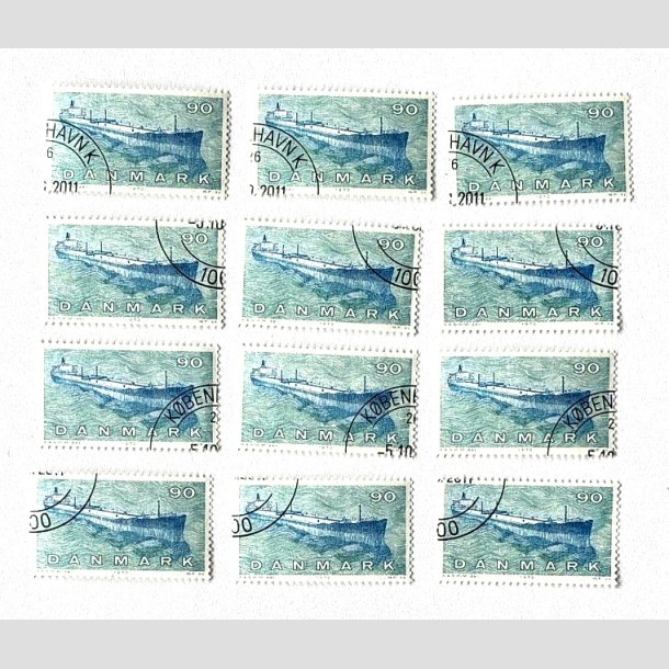 FRIM�RKER DANMARK | 1970 - AFA 506 - Dansk Skibsfart - 90 �re bl�gr�n/bl� x 12 stk. - P�nt stemplet