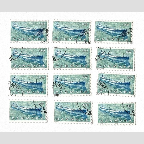 FRIM�RKER DANMARK | 1970 - AFA 506 - Dansk Skibsfart - 90 �re bl�gr�n/bl� x 12 stk. - P�nt stemplet