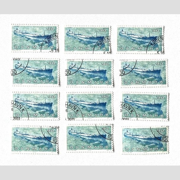 FRIM�RKER DANMARK | 1970 - AFA 506 - Dansk Skibsfart - 90 �re bl�gr�n/bl� x 12 stk. - P�nt stemplet