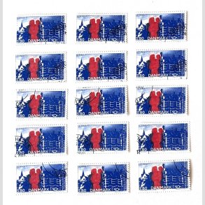 FRIM�RKER DANMARK | 1986 - AFA 860 - Venskabsbyer - 3,80 Kr. r�d/bl� - 15 stk. - Flot Hj�rnestemplet