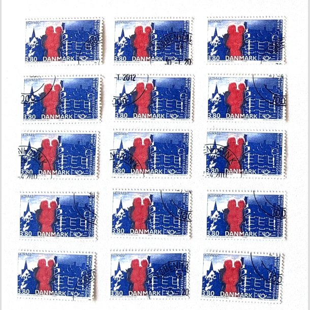 FRIM�RKER DANMARK | 1986 - AFA 860 - Venskabsbyer - 3,80 Kr. r�d/bl� - 15 stk. - Flot Hj�rnestemplet