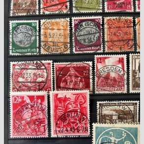 FRIM�RKER TYSK RIGE  | Fint lot p� plancher og sider, nogle med p�ne stempler.  