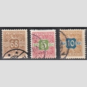 FRIMRKER DANMARK | 1907 - AFA 7,9,10 - 68 re, 5 Kr, 10 Kr. Avisporto - Stemplet