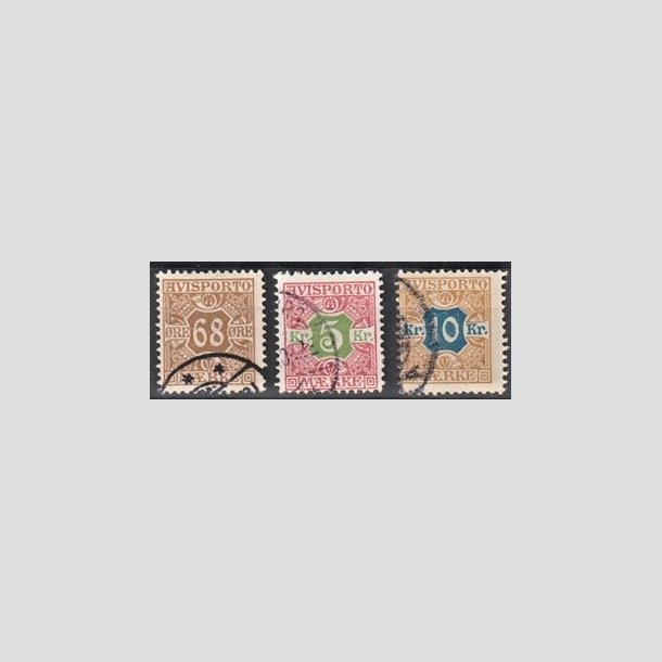 FRIMRKER DANMARK | 1907 - AFA 7,9,10 - 68 re, 5 Kr, 10 Kr. Avisporto - Stemplet