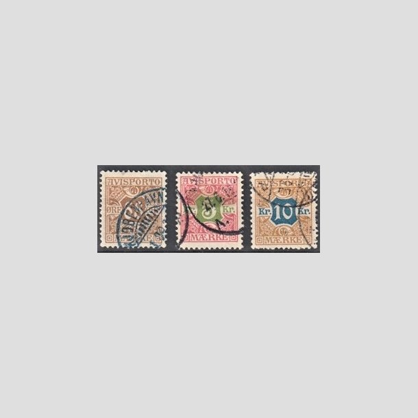 FRIMRKER DANMARK | 1907 - AFA 7,9,10 - 68 re, 5 Kr, 10 Kr. Avisporto - Stemplet